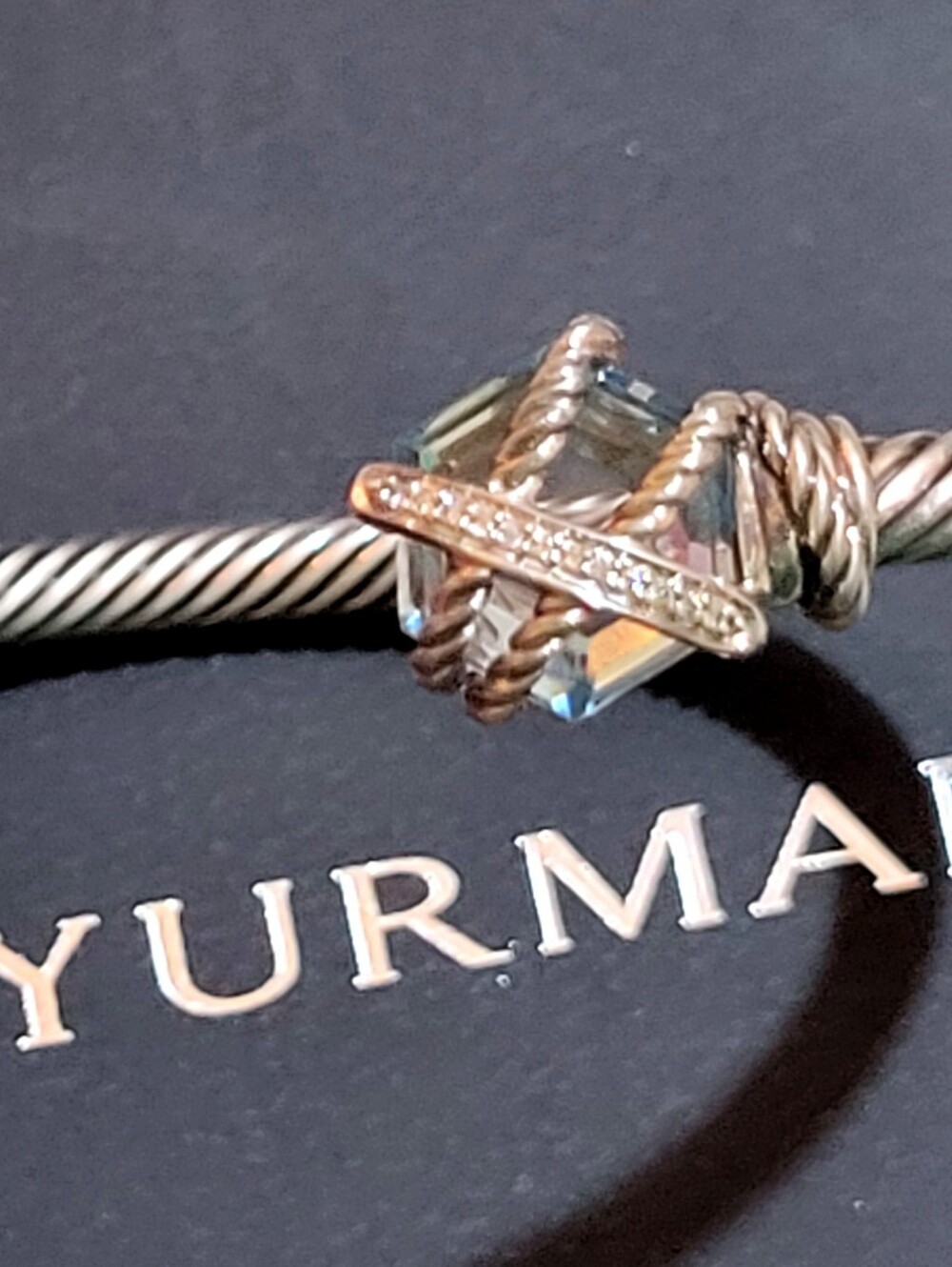 David Yurman Blue Topaz and Pave Diamond 4 mm Cable Wire Bracelet - Picture 12 of 16